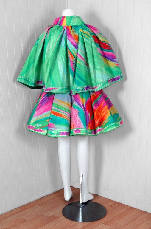 1991 Leonard Haute-Couture Firework Print-Silk Strapless Party Dress & Cape 2
