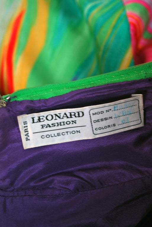 1991 Leonard Haute-Couture Firework Print-Silk Strapless Party Dress & Cape 3