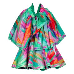 1991 Leonard Haute-Couture Firework Print-Silk Strapless Party Dress & Cape