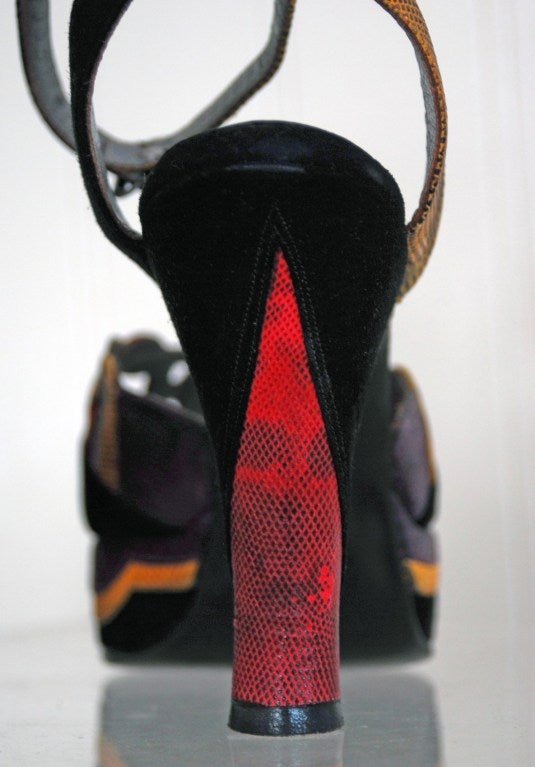 Women's 1940's Colorful Snakeskin & Suede Peep-Toe Platform High Heels