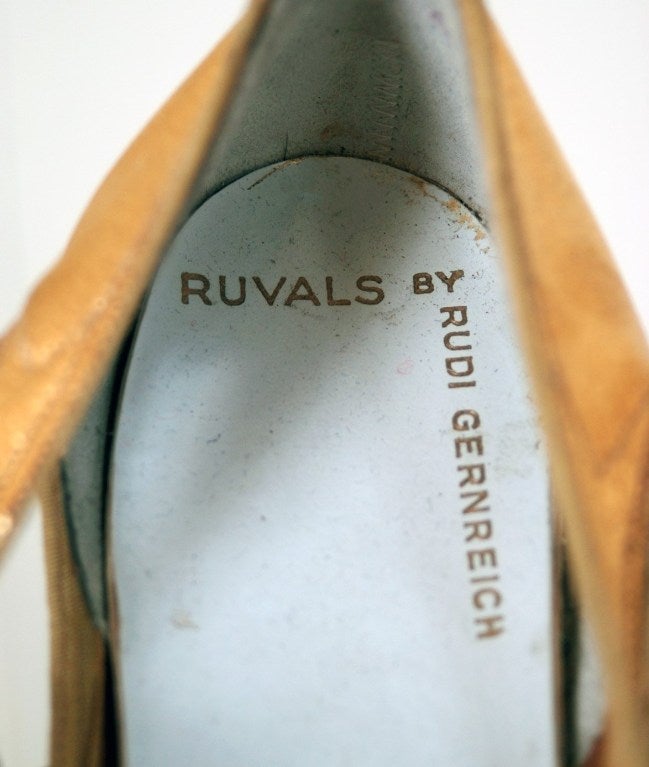 1960's Rudi Gernreich Metallic Gold Leather Cut-Out Mod Shoes 2
