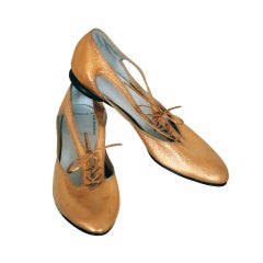 Vintage 1960's Rudi Gernreich Metallic Gold Leather Cut-Out Mod Shoes