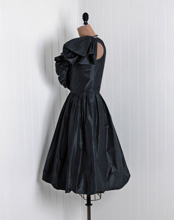 Women's 1970's Bill Blass One-Shoulder Sculpted Black Silk Cocktail Party Dress