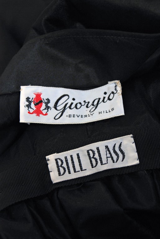 1970's Bill Blass One-Shoulder Sculpted Black Silk Cocktail Party Dress 2