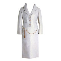 1960's Christian Dior Champange-Gold Linen Hourglass Wiggle Suit