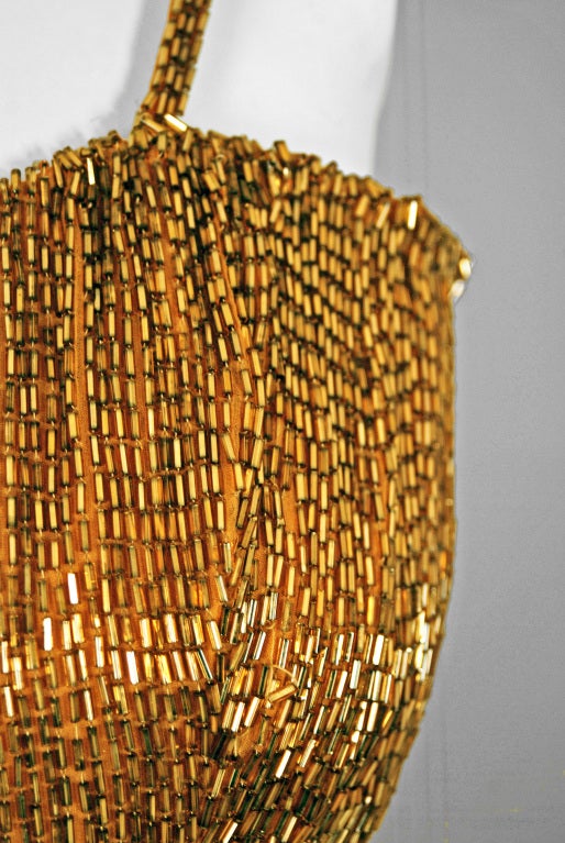 1950's Samuel Winston Hourglass Gold Beaded-Silk Evening Gown 1
