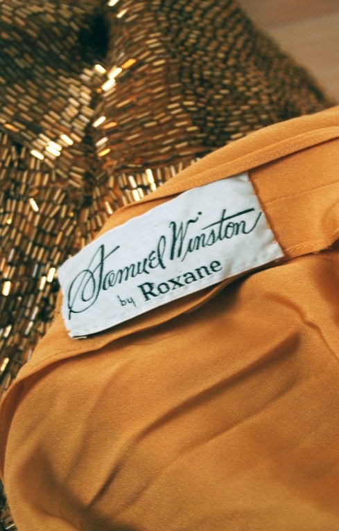1950's Samuel Winston Hourglass Gold Beaded-Silk Evening Gown 3