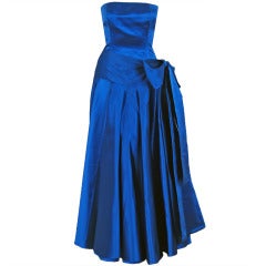 1982 Christian Dior Sapphire-Blue Satin Strapless Numbered Couture Gown