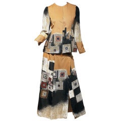 Vintage 1970's Thea Porter Hand-Painted Deco Velvet Maxi Dress Ensemble