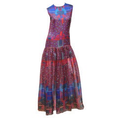 Vintage 1960's Pierre Cardin Psychedelic Print Pure-Silk Maxi Dress