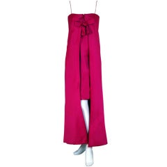 1968 Pierre Cardin Fuchsia-Pink Satin Mod Column Dress Gown