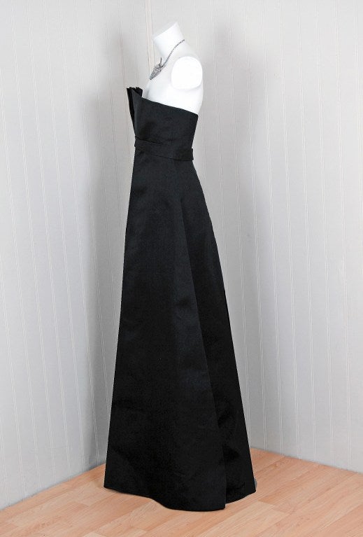 1990's Balenciaga Le Dix Black Pleated-Silk Strapless Gown 1