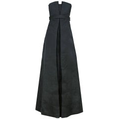1990's Balenciaga Le Dix Black Pleated-Silk Strapless Gown