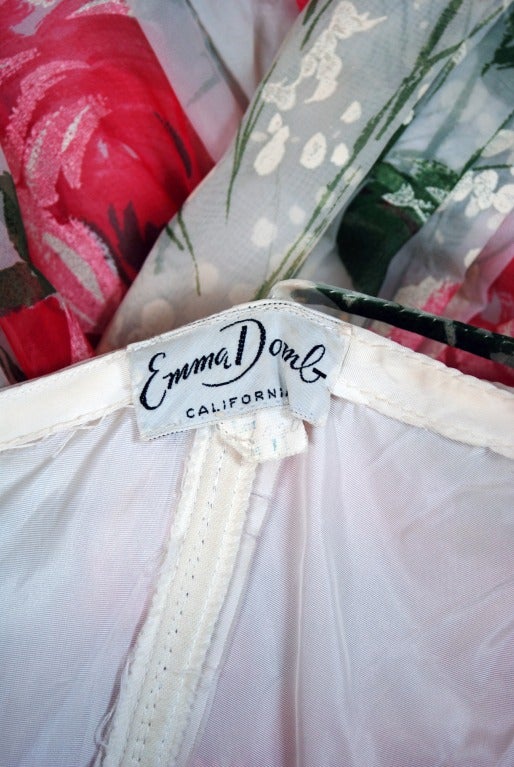 1950's Emma Domb Pink-Roses Floral Print Chiffon Party Dress 2