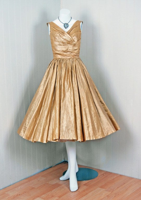 Glamorous metallic-gold lame party dress by the talented 