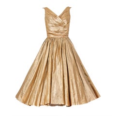 1950's Nathan Strong Metallic-Gold Lame Bombshell Party Dress