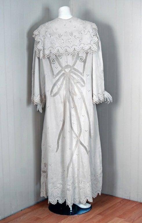 1890's Embroidered-Cotton & Irish Crochet Victorian White Coat 2