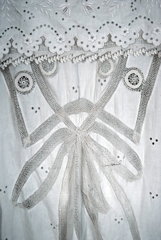 1890's Embroidered-Cotton & Irish Crochet Victorian White Coat 3