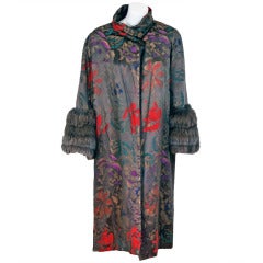 manteau de soirée des années 1920 en lames fleuries métalliques & Fourrure de renard Déco Flapper Coat