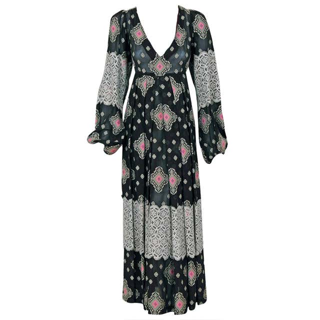 1970's Thea Porter Rare Low-Cut Plunge Voile-Cotton and Lace Dress at ...