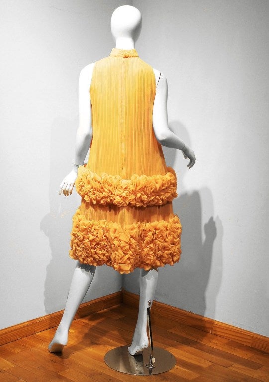 Women's 1960's Teal Traina Tangerine Mod Chiffon Ruffle Cocktail Party Dress