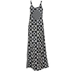 Vintage 1971 Rudi Gernreich Op-Art  Gray & Black Checkered Maxi Dress