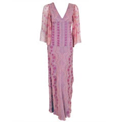 Vintage 1970's Thea Porter Couture Pink Silk-Chiffon Glitter Goddess Evening Gown
