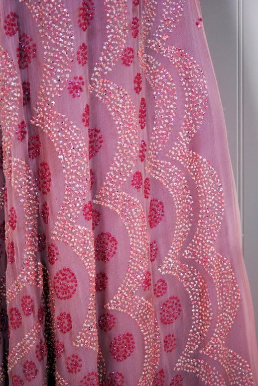 Brown 1970's Thea Porter Couture Pink Silk-Chiffon Glitter Goddess Evening Gown