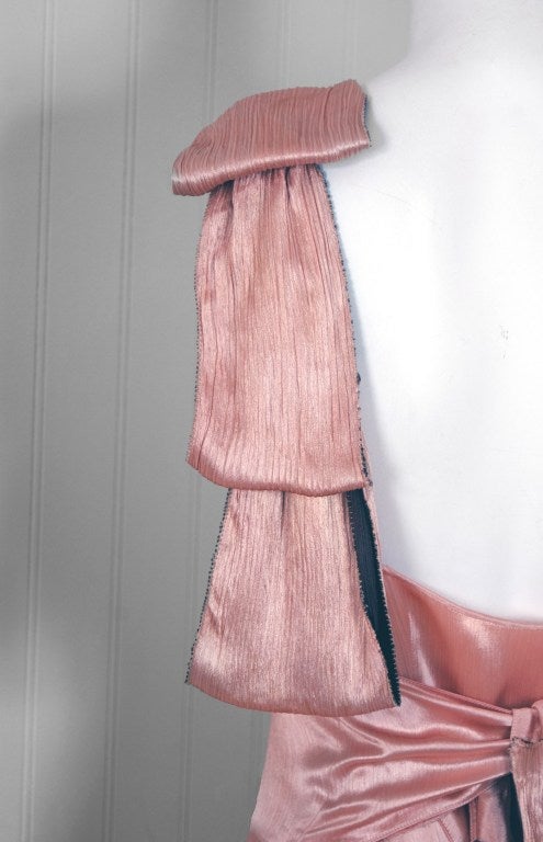 1930's Champange Pink Bias-Cut Satin & Fur Gown with Bolero 1