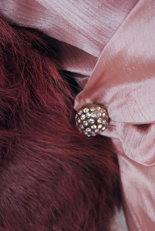 1930's Champange Pink Bias-Cut Satin & Fur Gown with Bolero 2
