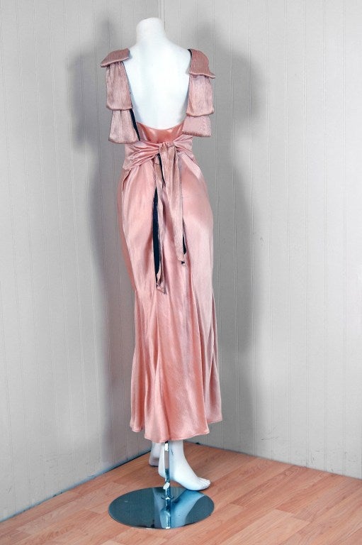 1930's Champange Pink Bias-Cut Satin & Fur Gown with Bolero 3