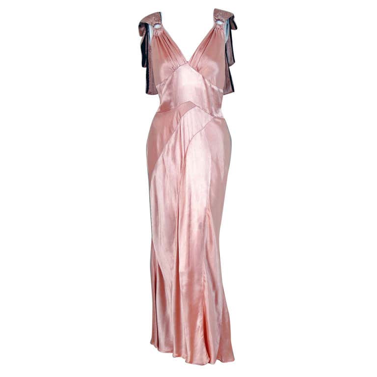 1930's Champange Pink Bias-Cut Satin and Fur Gown with Bolero at 1stDibs
