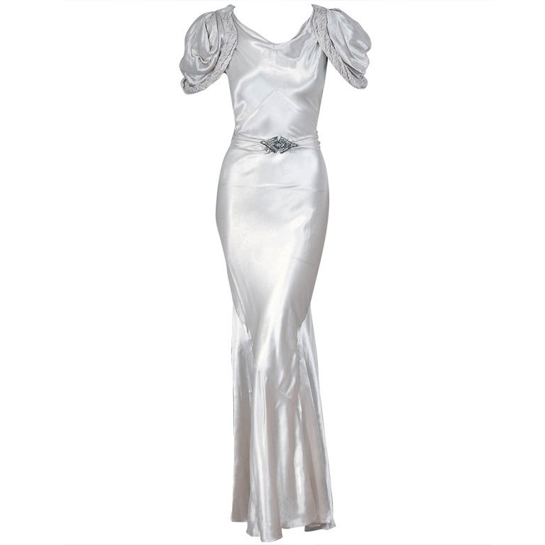 the white satin evening gown