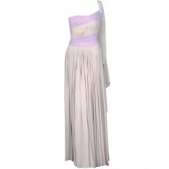 1950's Heavily-Pleated Ivory Lilac Couture Silk-Jersey Grecian Gown