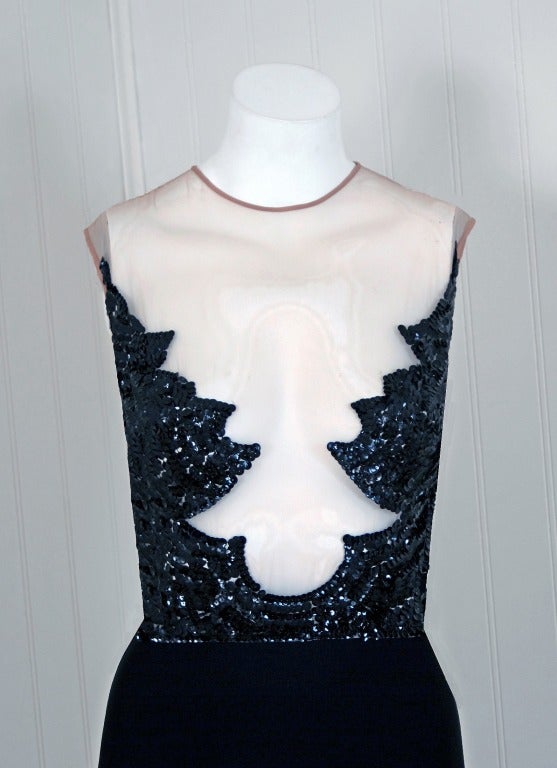 Exquisite 1960's midnight-black sparkling evening gown by the famous 