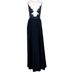 1960's Mr. Blackwell Black Sequin Sheer-Illusion Backless Gown