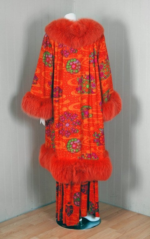 Women's 1960's Ken Scott Psychedelic Print Silk-Jersey Maxi Dress & Coat