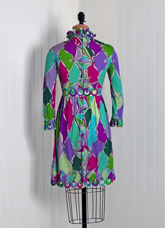 Women's 1960's Emilio Pucci Colorful Print Op-Art Silk Jersey Mod Dress