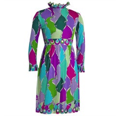 1960's Emilio Pucci Colorful Print Op-Art Silk Jersey Mod Dress