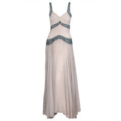 1930's Jay Thorpe Ivory Beaded Silk Bias-Cut Goddess Gown 9