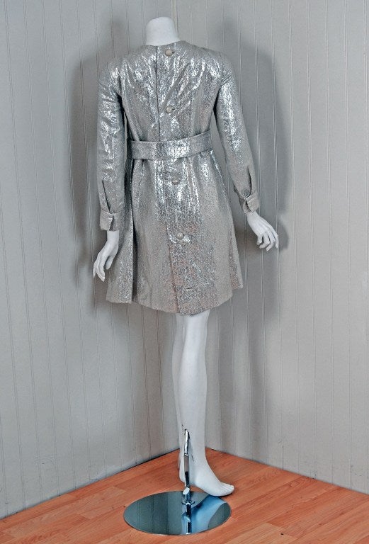 1966 Christian Dior Haute-Couture Metallic Silver-Lame Dress & Coat In Excellent Condition In Beverly Hills, CA