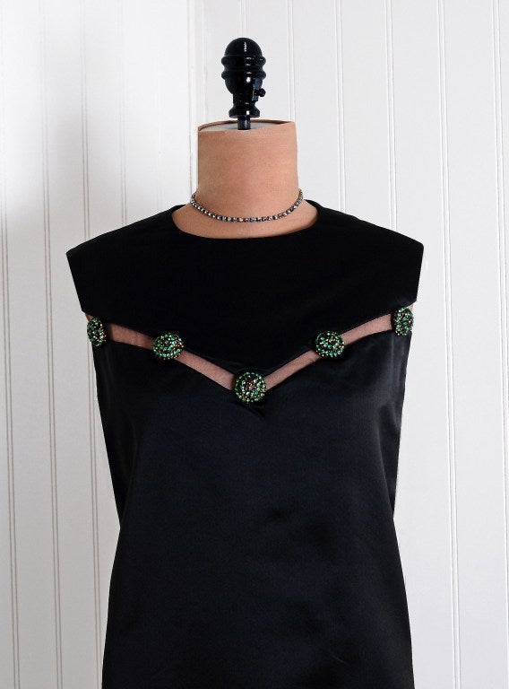 Women's 1960's Christian Dior Rhinestone Illusion Silk-Satin Mod Dress