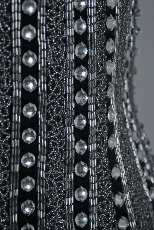 1970's Richilene Jeweled Beaded Black Silk-Satin Grecian Dress 1