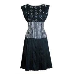 1970's Richilene Jeweled Beaded Black Silk-Satin Grecian Dress