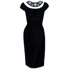 1950's Mr. Blackwell Beaded Black Velvet Cut-Out Cocktail Dress