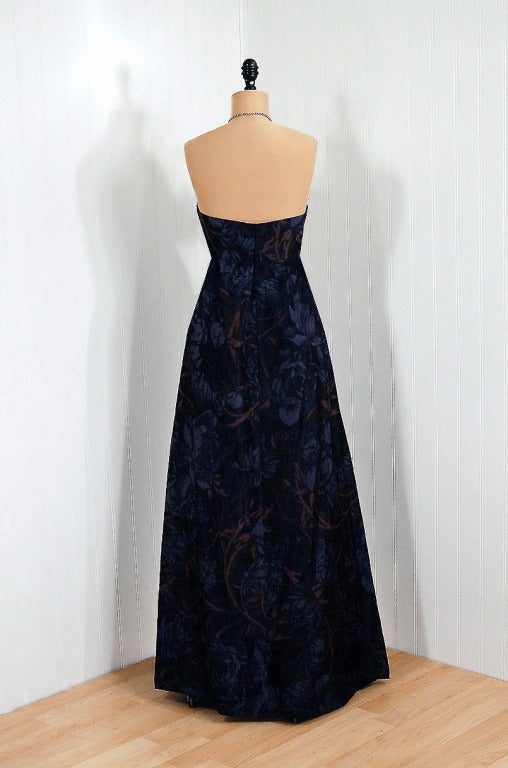 Women's 1968 Christian Dior Couture Floral Silk Taffeta Strapless Gown