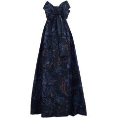 Vintage 1968 Christian Dior Couture Floral Silk Taffeta Strapless Gown