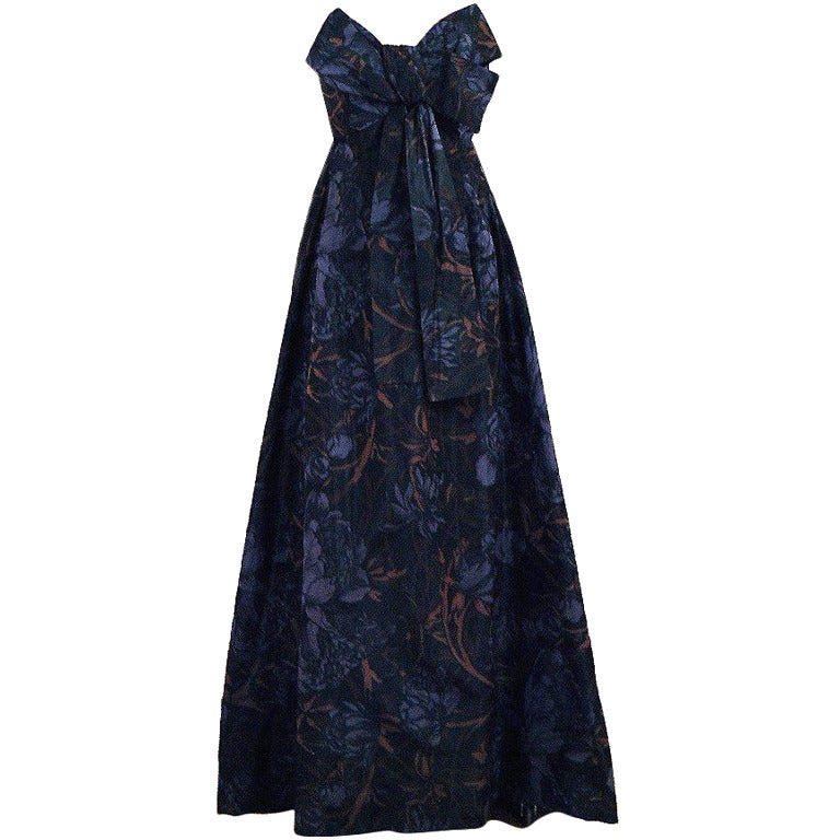 1968 Christian Dior Couture Floral Silk Taffeta Strapless Gown at 1stdibs