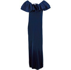 1967 Pierre Balmain Haute-Couture Navy Silk Pleated-Petal Collar Column Gown 3