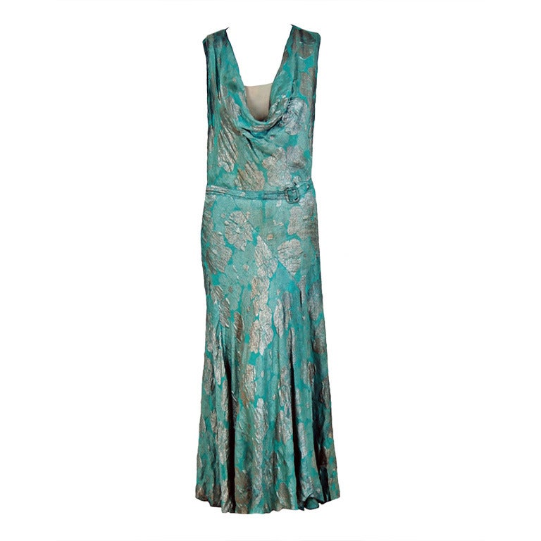 1920's French Metallic Turquoise Blue Lame Evening Dress at 1stDibs ...